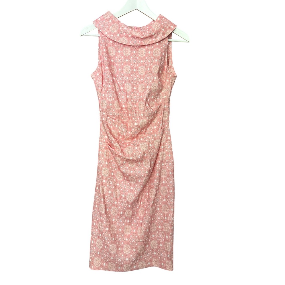 Sara‎ Campbell Blush Pink Printed Stretch Linen Magic Dress Rolled Collar Size 2